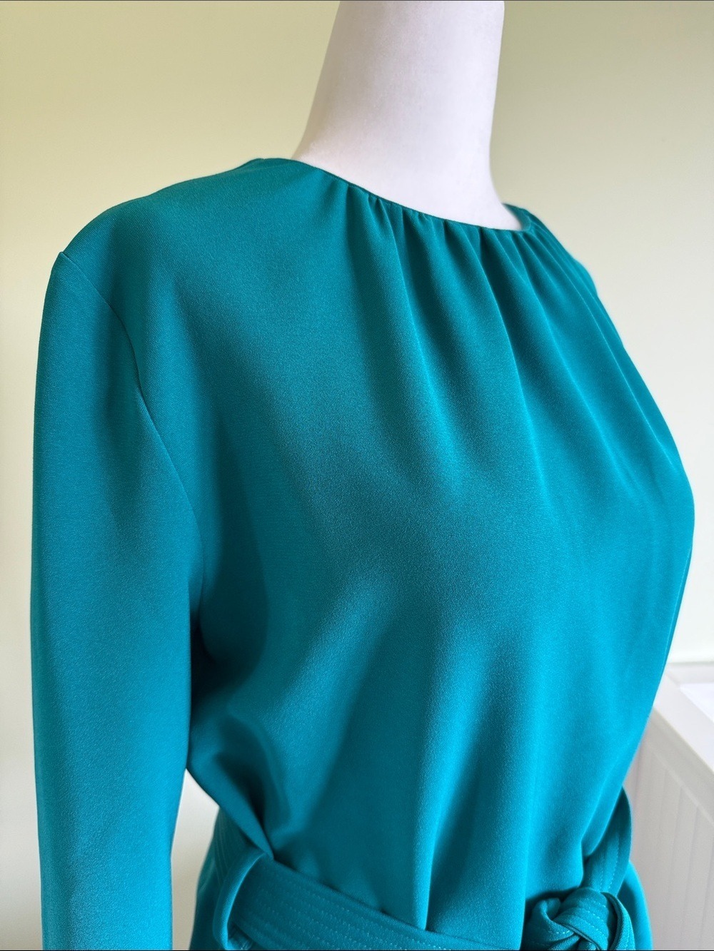 P.A.R.O.S.H. Italian Designer Gathered Tie-Waist Blouse Emerald Teal Green Sz S - Picture 5 of 17